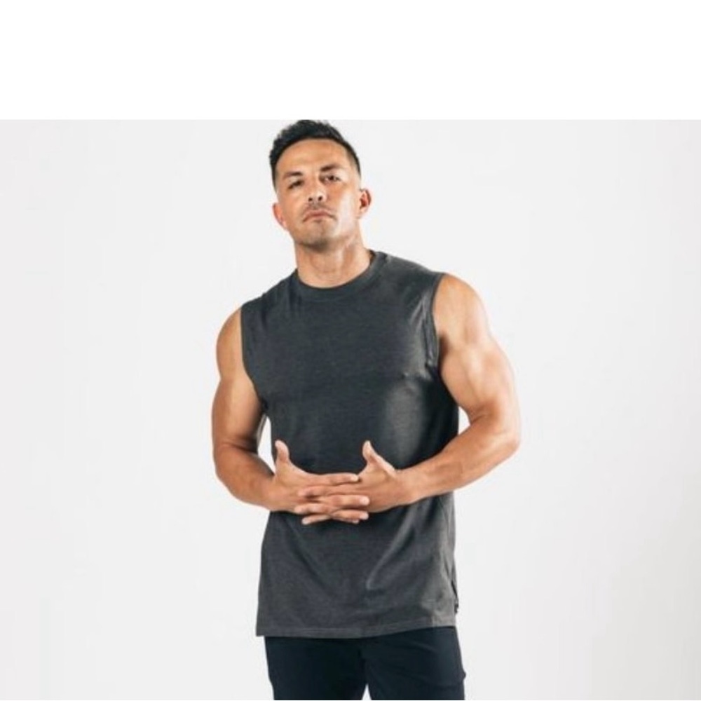 🔥🆕🔥 ALPHALETE Men's Premium Stepped Hem Tank: Size M (Black Marled)